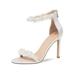 Brand new, white satin pearl heels.